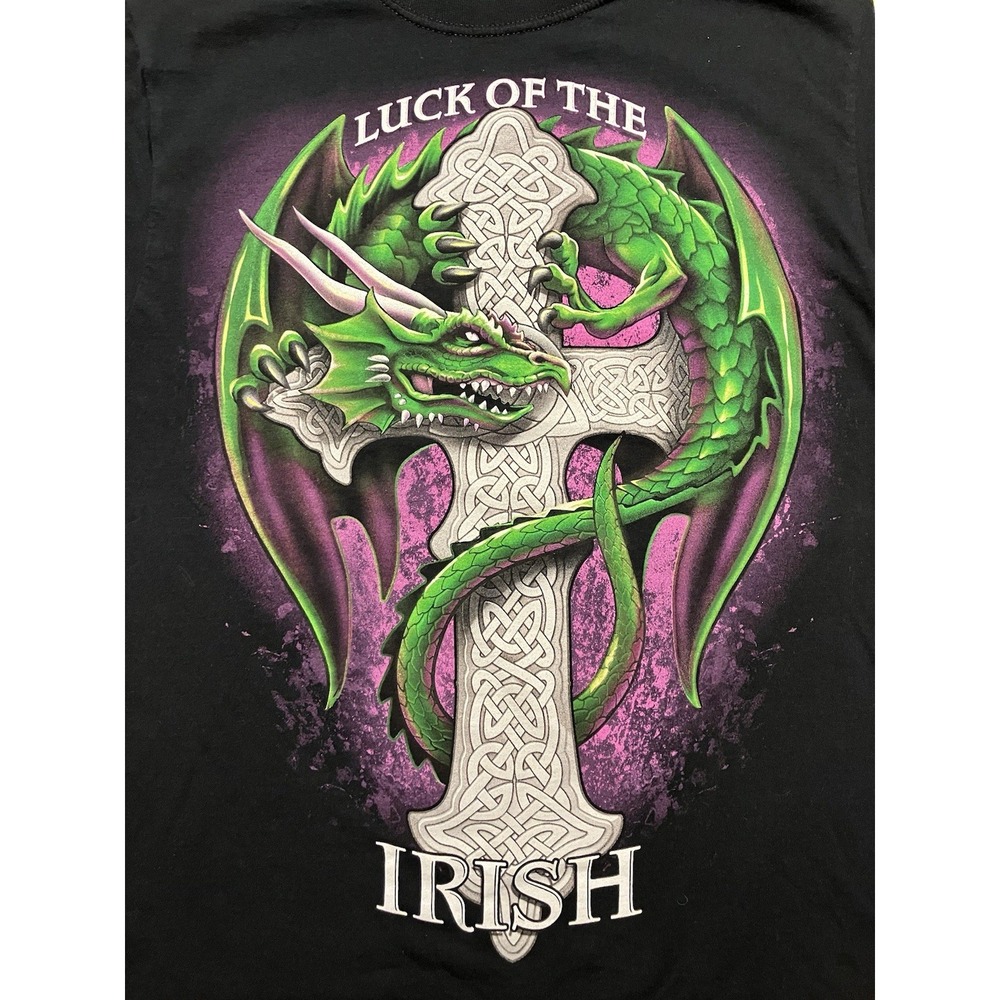 Luck Of The Irish Men's T-Shirt Size Small Black Green Dragon Celtic‎ Cross